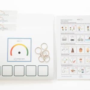 BrainWorks sensory activity kit includes folders, key rings, and a reference guide for calming and alerting activities.