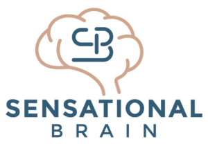 Logo with brain outline and "Sensational Brain" text below in blue.