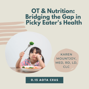 Small child holding a piece of broccoli on a fork above her head with a look of disgust