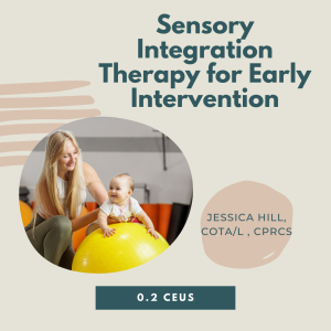 Hands of an occupational therapist holding a young child over a large therapy ball