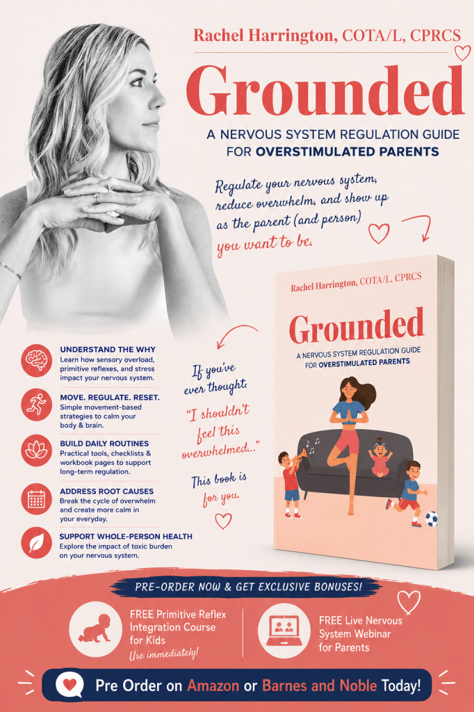 A book cover features the title "Grounded," with a focus on overstimulated parents. Pre-order options are available.