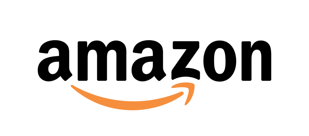 Amazon logo with a black bold font and a curved orange arrow from A to Z.