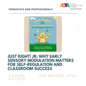 Just Right! Jr." book cover featuring a playful bear and sensory symbols.