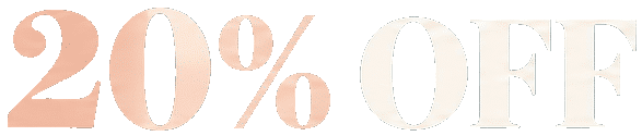 20% OFF in gradient peach and white bold text on transparent background.