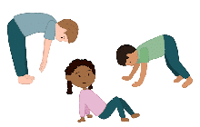 Three children doing different yoga poses on the floor.