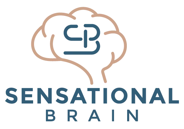 Logo with brain outline and "Sensational Brain" text below in blue.