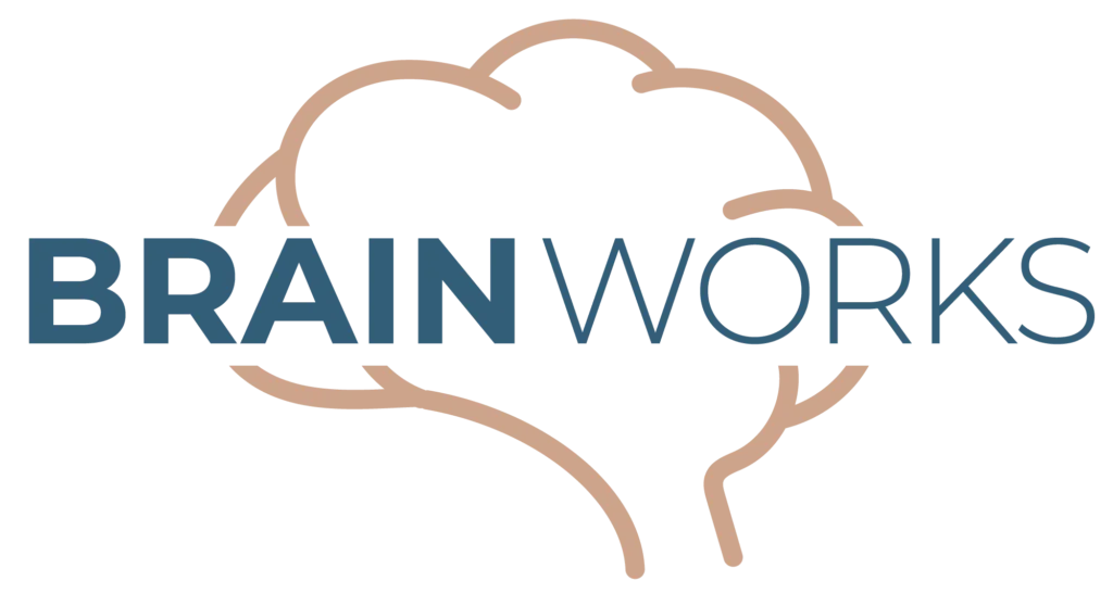Logo with "BRAINWORKS" text over a stylized outline of a brain.