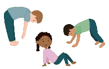 Three children doing different yoga poses on the floor.
